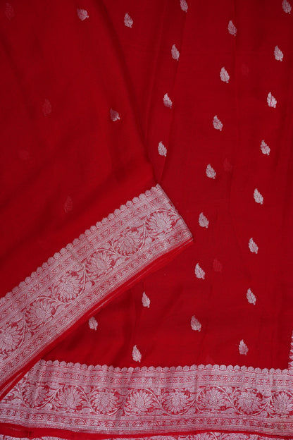Pure Khaddi Chiffon Banarasi Silk Saree – Red |Silk Mark Certified