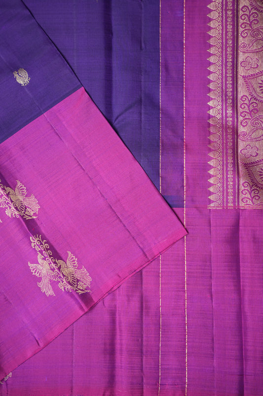 Deep Purple & Pink Pure Kanchipuram Silk Saree|Silk Mark Certified