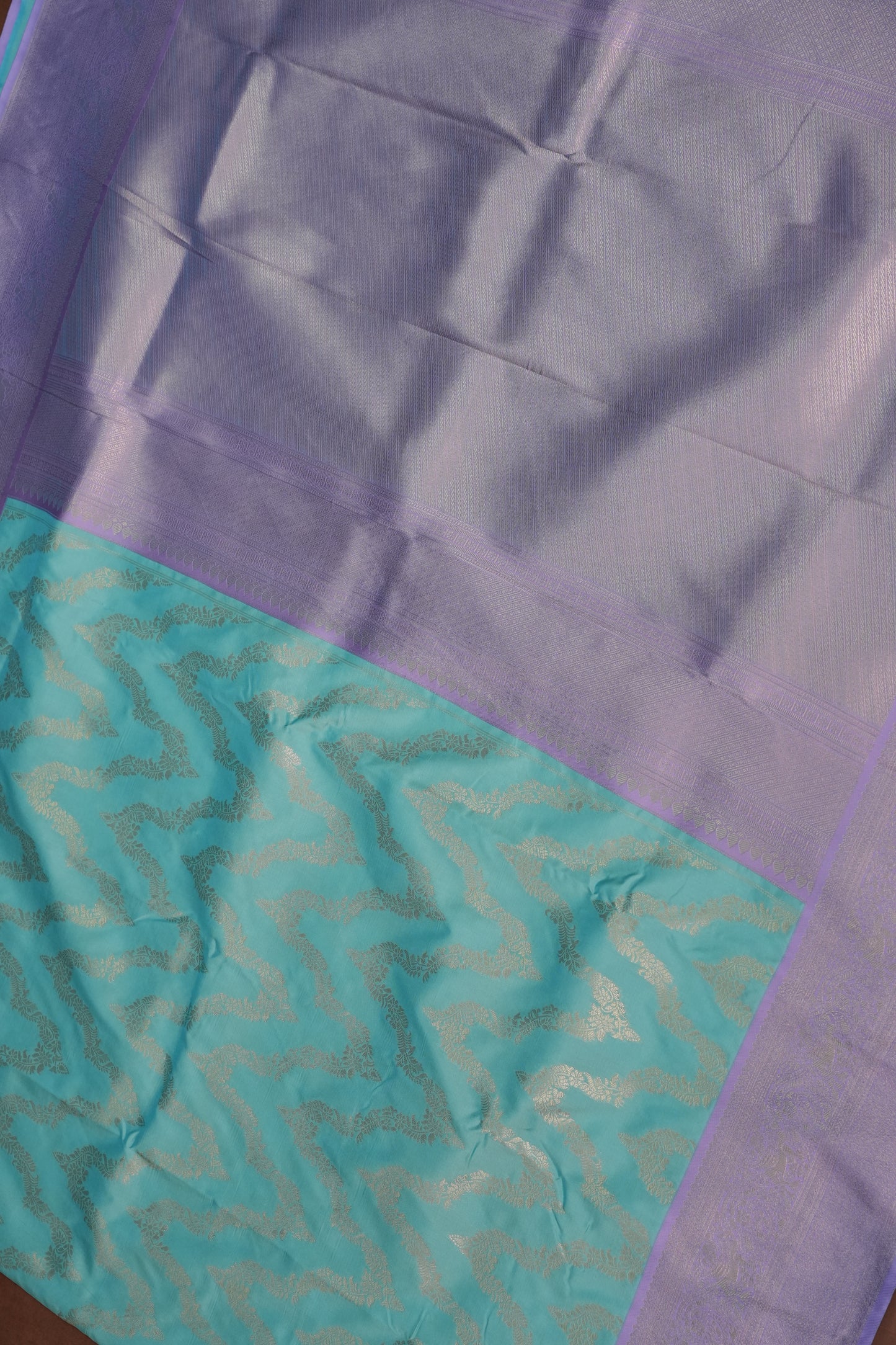 Kanchivaram Semi Silk Saree - Turquoise with Lavender