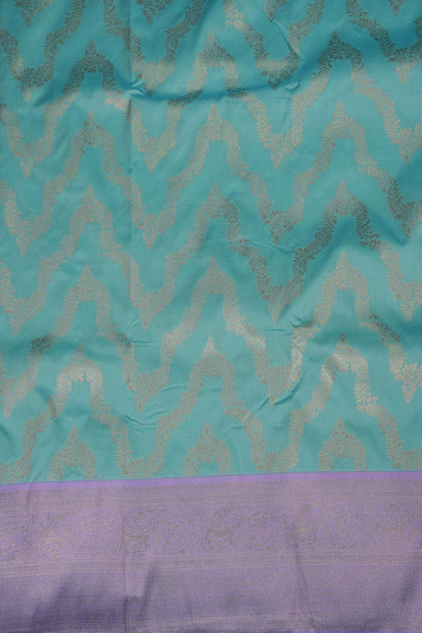 Kanchivaram Semi Silk Saree - Turquoise with Lavender