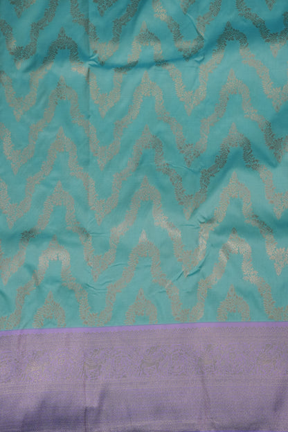 Kanchivaram Semi Silk Saree - Turquoise with Lavender