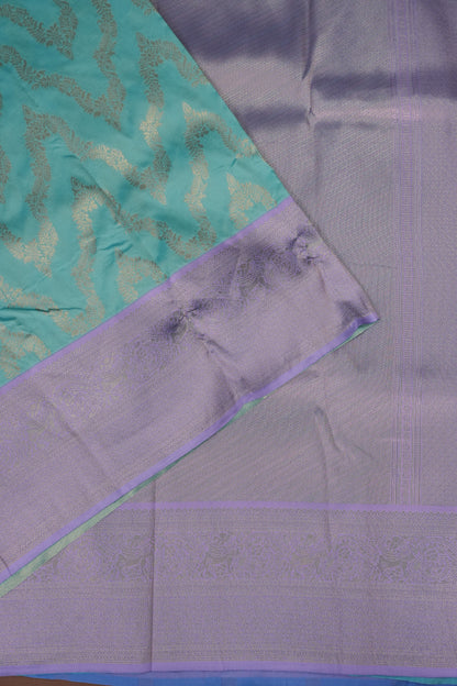 Kanchivaram Semi Silk Saree - Turquoise with Lavender
