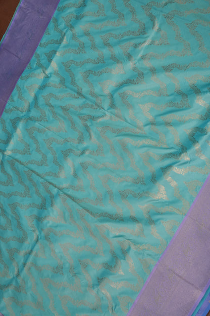 Kanchivaram Semi Silk Saree - Turquoise with Lavender