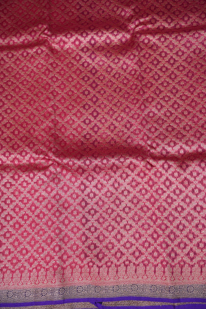 Pure Banarasi Organza (Kora) Silk Handloom Saree – Watermelon Pink & Royal Blue | Silk Mark Certified