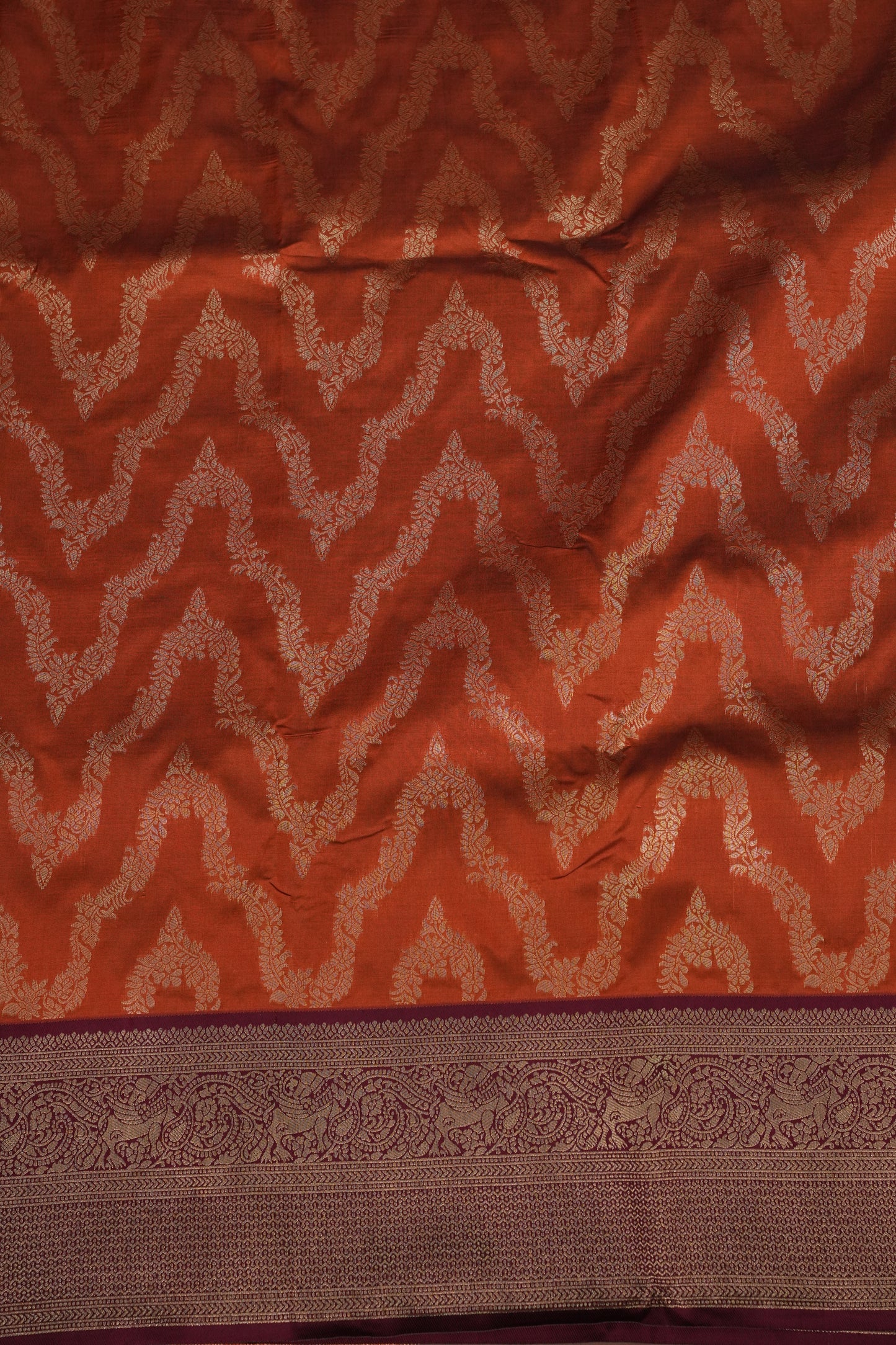 Kanchivaram Semi Silk Saree - Rust with Maroon
