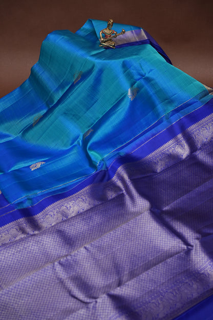 Pure Kanchipuram Silk Saree in Blue and Navy|Silk Mark Ceritified