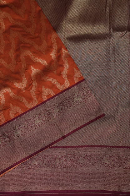 Kanchivaram Semi Silk Saree - Rust with Maroon