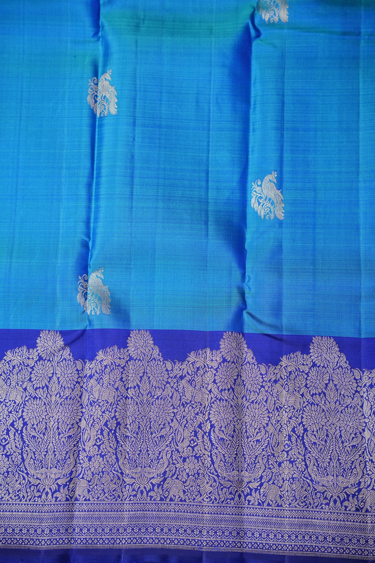 Pure Kanchipuram Silk Saree in Blue and Navy|Silk Mark Ceritified