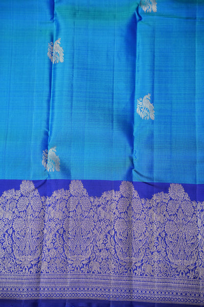 Pure Kanchipuram Silk Saree in Blue and Navy|Silk Mark Ceritified