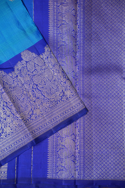 Pure Kanchipuram Silk Saree in Blue and Navy|Silk Mark Ceritified