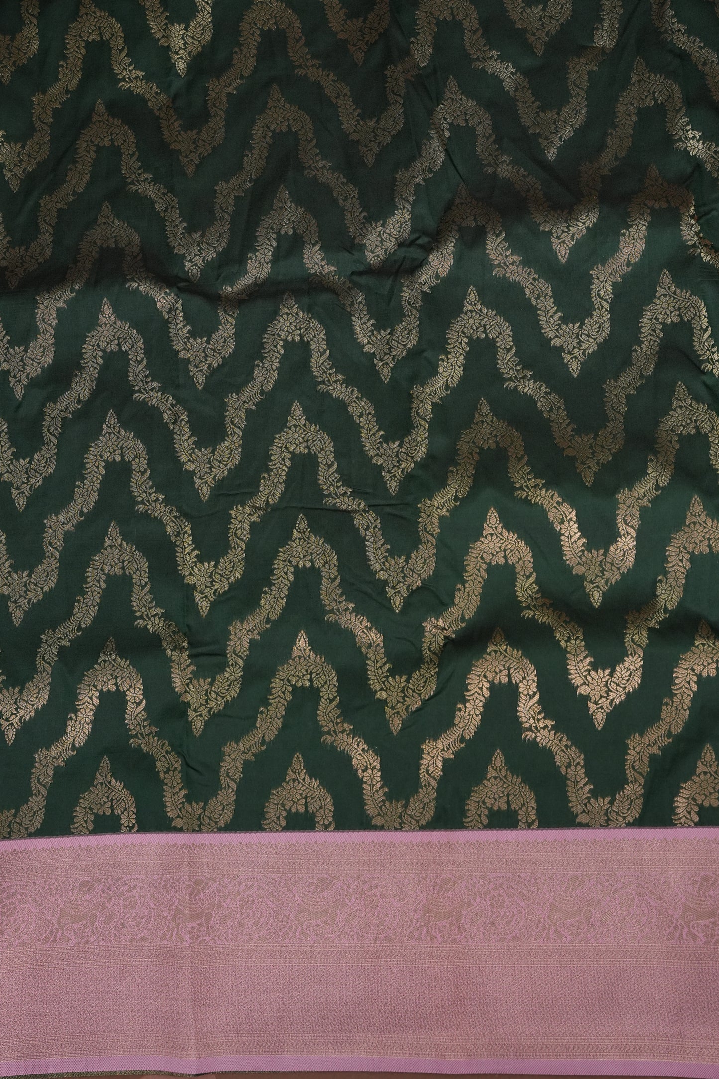 Kanchivaram Semi Silk Saree - Emerald Green with Baby Pink