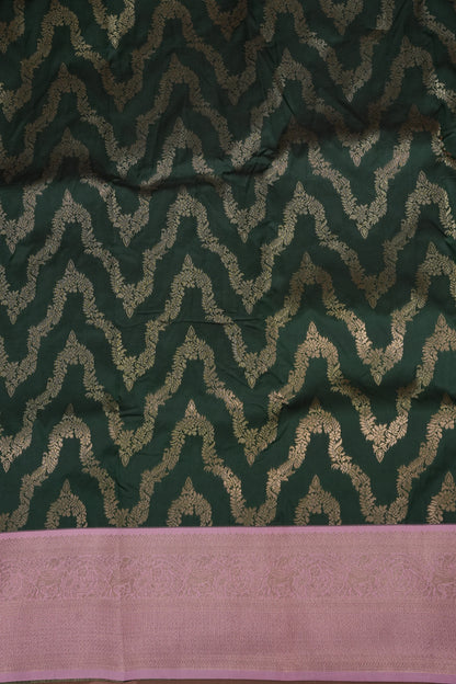 Kanchivaram Semi Silk Saree - Emerald Green with Baby Pink