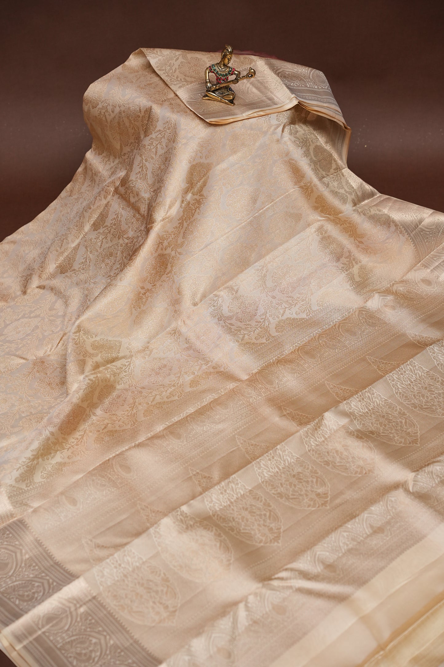Ivory Pure Kanchipuram Silk Saree|Silk Mark Certified|Silk Mark Certified