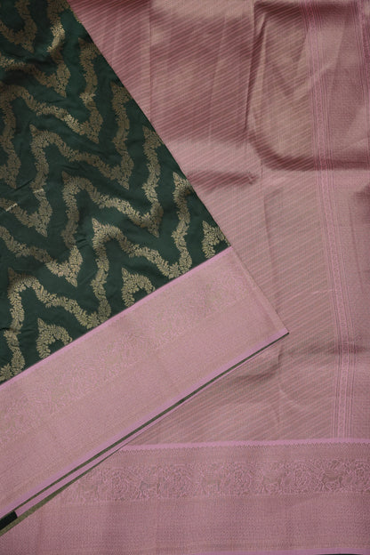 Kanchivaram Semi Silk Saree - Emerald Green with Baby Pink