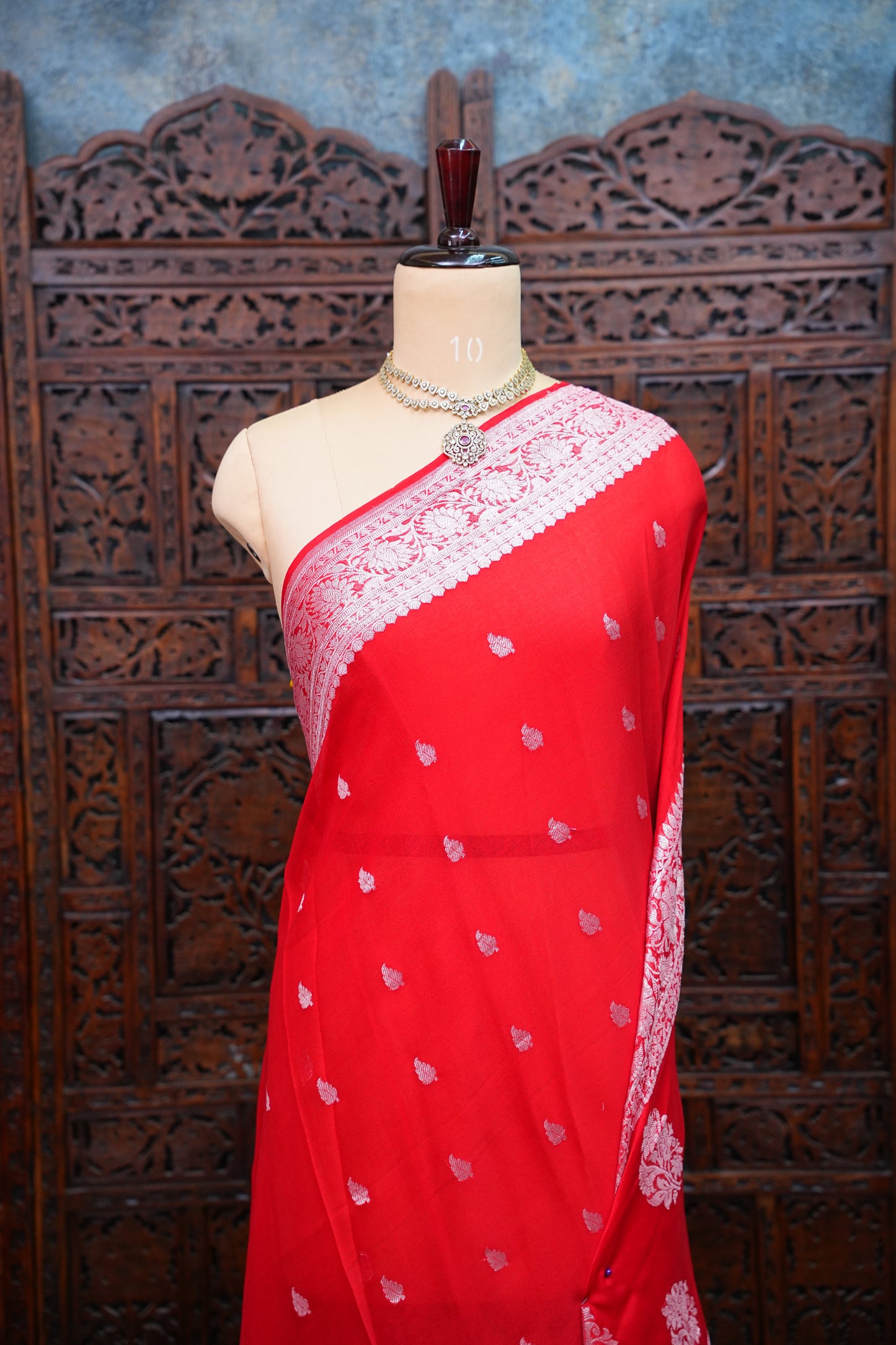 Pure Khaddi Chiffon Banarasi Silk Saree – Red |Silk Mark Certified