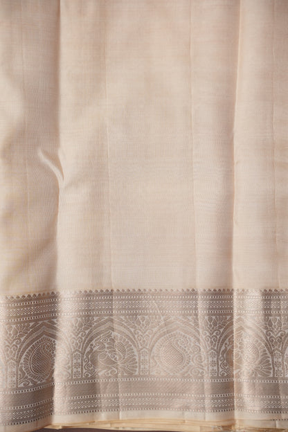 Ivory Pure Kanchipuram Silk Saree|Silk Mark Certified|Silk Mark Certified