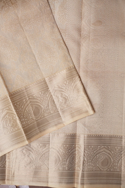 Ivory Pure Kanchipuram Silk Saree|Silk Mark Certified|Silk Mark Certified