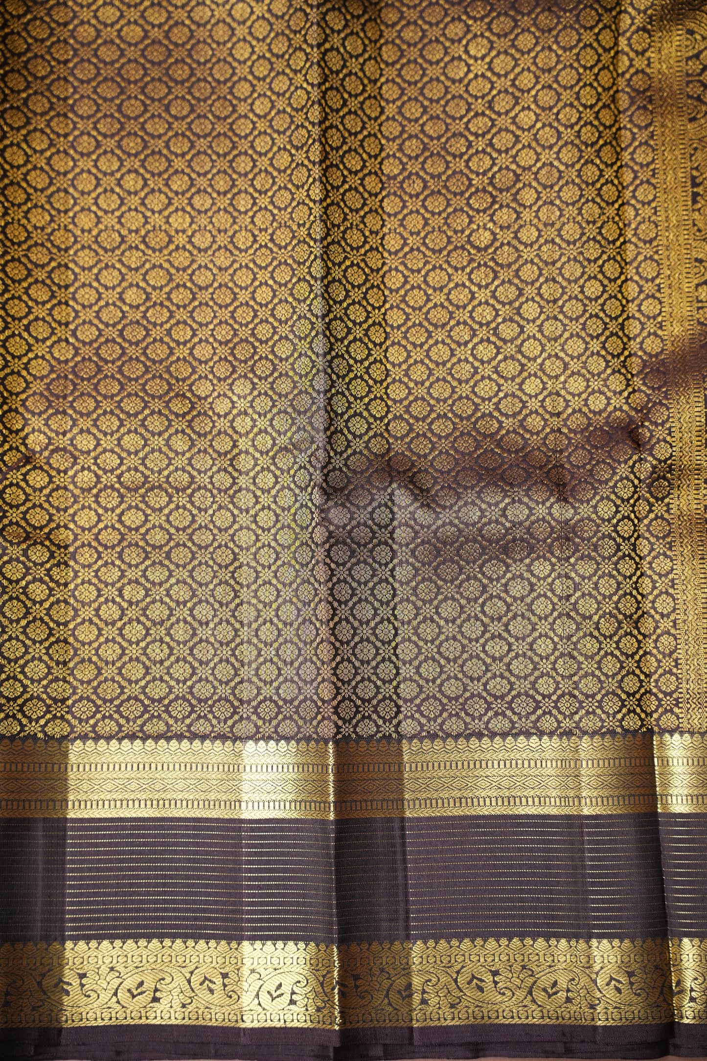 Leaf Green & Coffee Pure Kanchipuram Silk Saree|Silk Mark Certified
