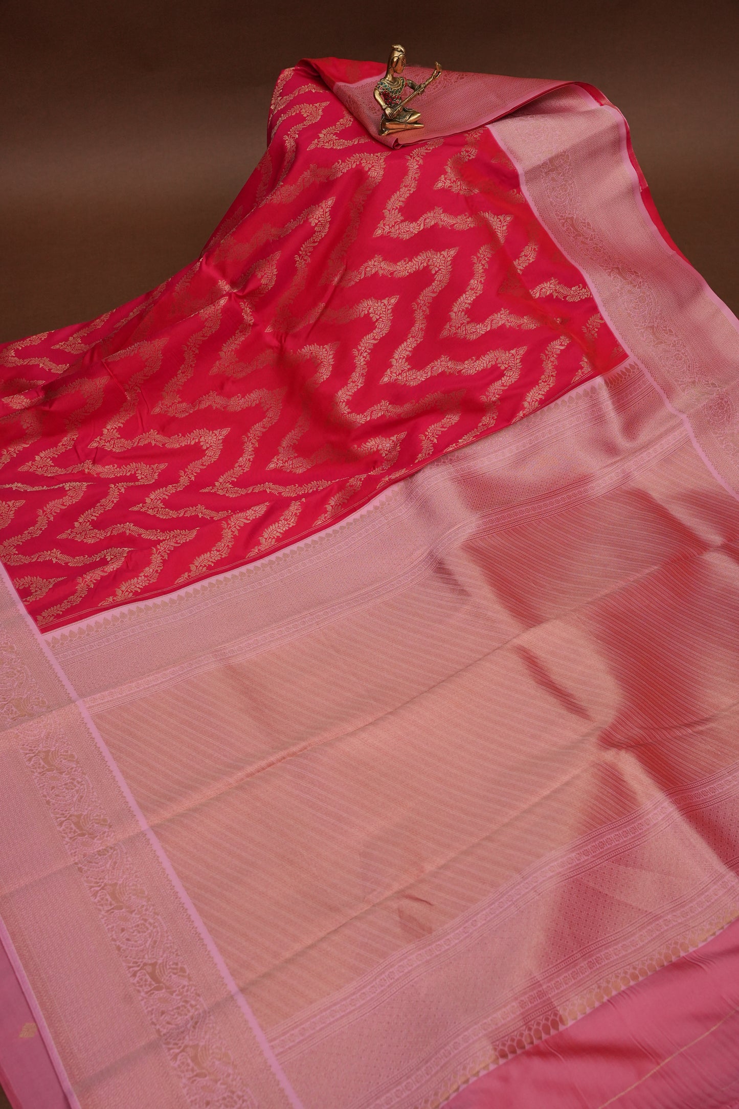 Kanchivaram Semi Silk Saree - Scarlet Red with Baby Pink