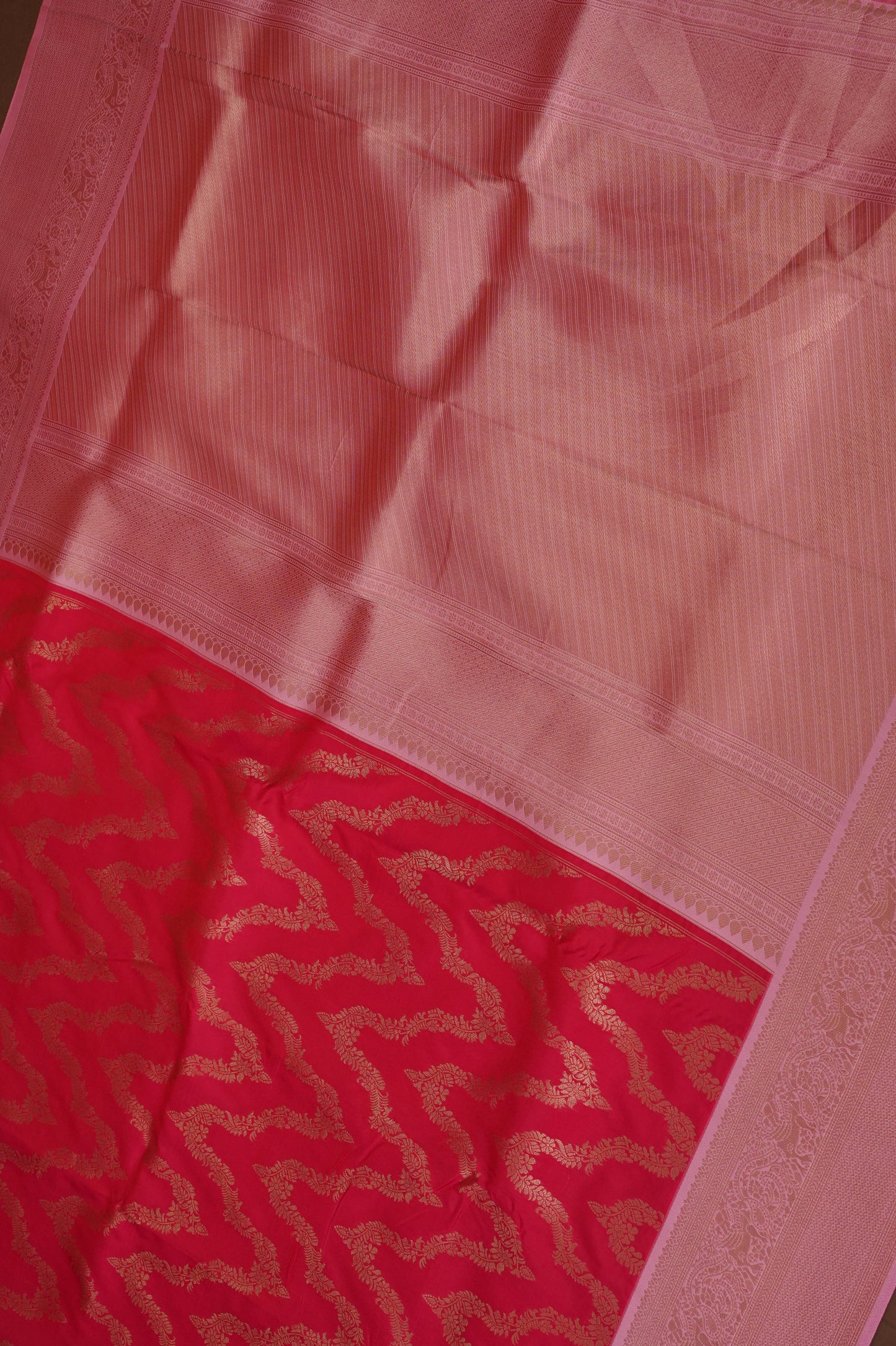 Kanchivaram Semi Silk Saree - Scarlet Red with Baby Pink