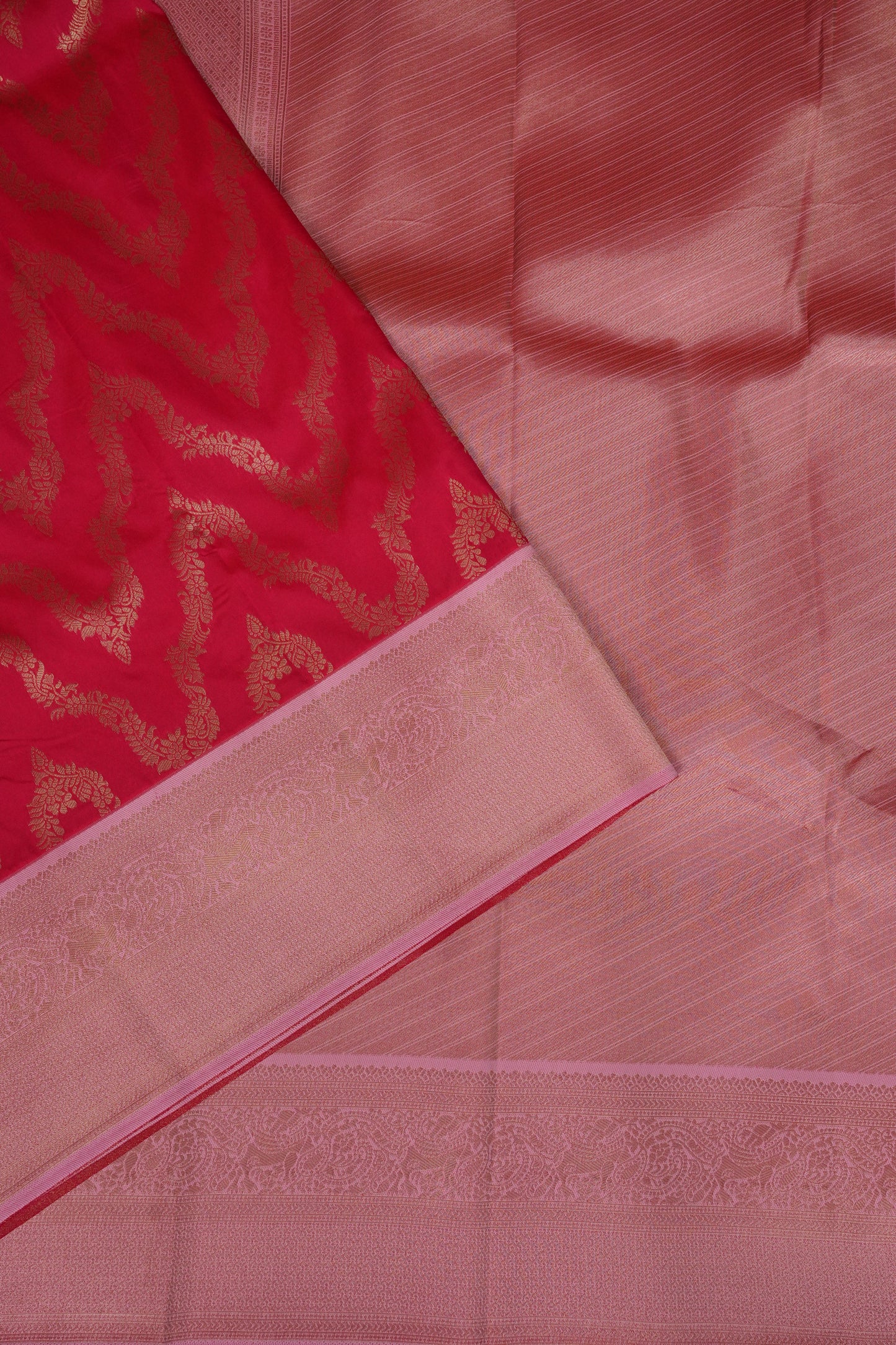 Kanchivaram Semi Silk Saree - Scarlet Red with Baby Pink