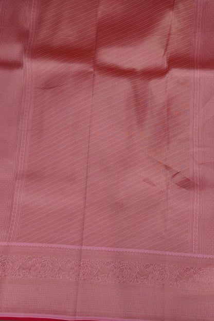 Kanchivaram Semi Silk Saree - Scarlet Red with Baby Pink