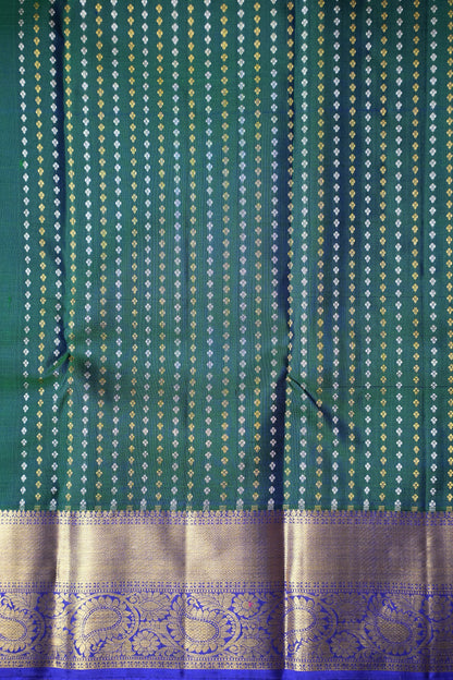 Peacock Green & Blue Pure Kanchipuram Silk Saree|Silk Mark Certified