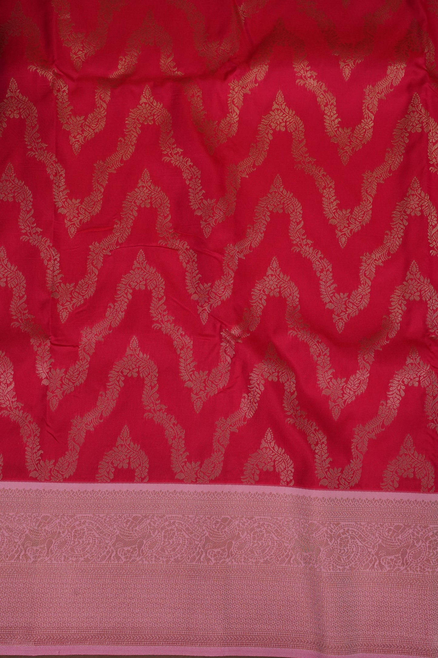 Kanchivaram Semi Silk Saree - Scarlet Red with Baby Pink