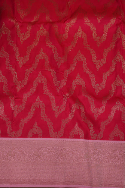 Kanchivaram Semi Silk Saree - Scarlet Red with Baby Pink