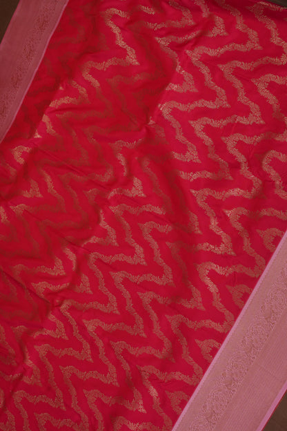 Kanchivaram Semi Silk Saree - Scarlet Red with Baby Pink