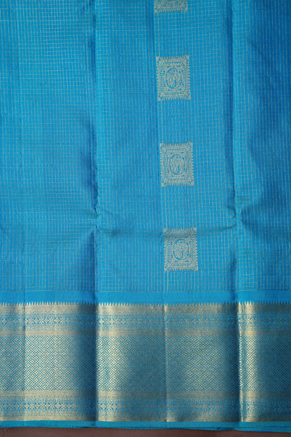 Blue & Pink with Microchecks Pure Kanchipuram Silk Saree|Silk Mark Certified