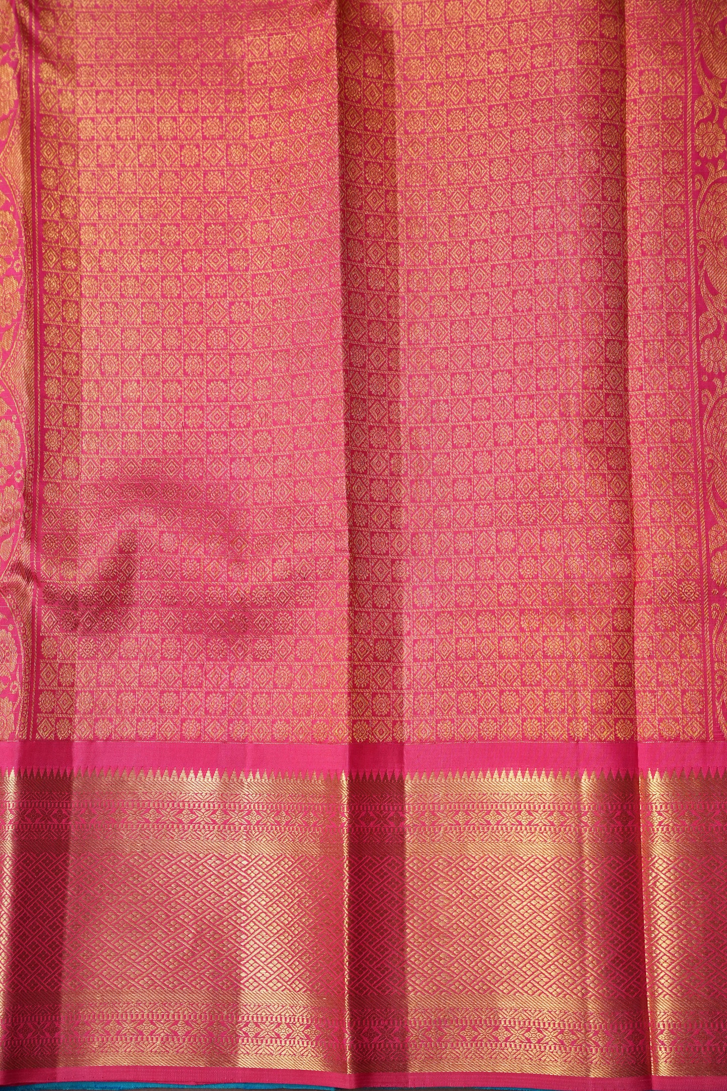 Blue & Pink with Microchecks Pure Kanchipuram Silk Saree|Silk Mark Certified