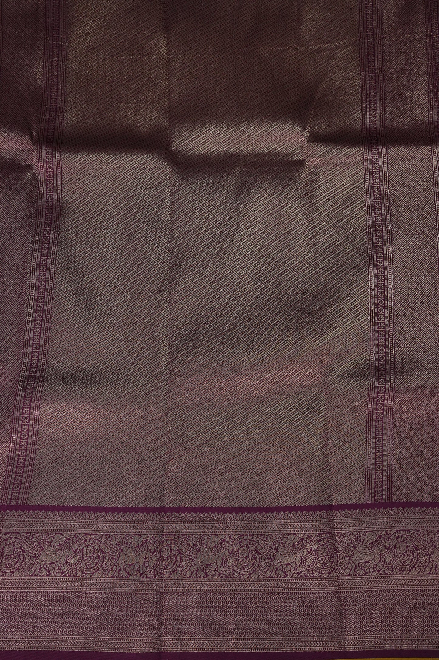 Kanchivaram Semi Silk Saree - Mustard with Wine