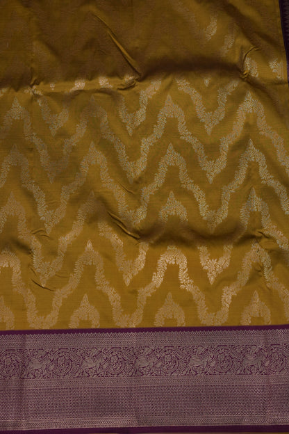 Kanchivaram Semi Silk Saree - Mustard with Wine