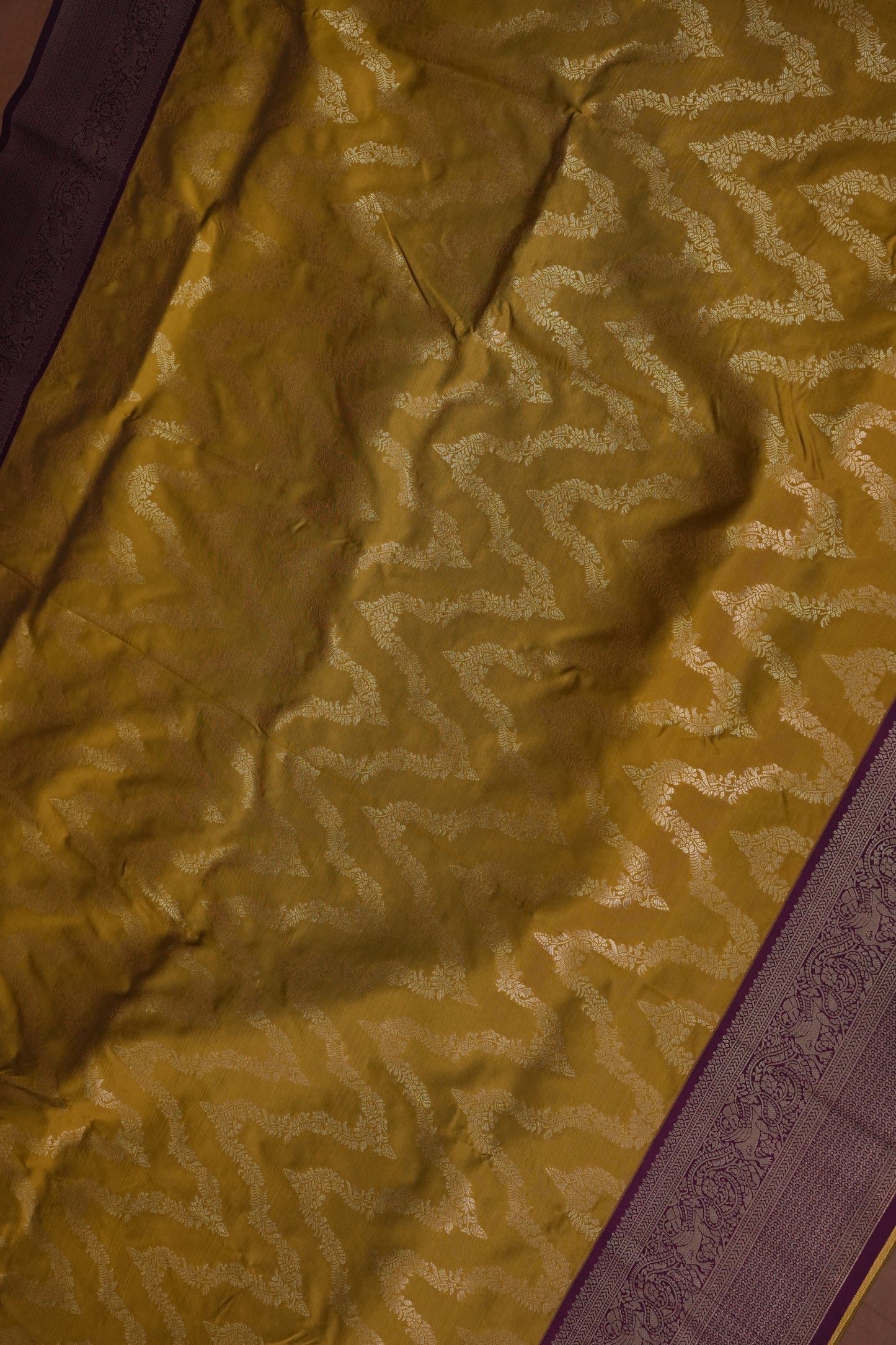 Kanchivaram Semi Silk Saree - Mustard with Wine
