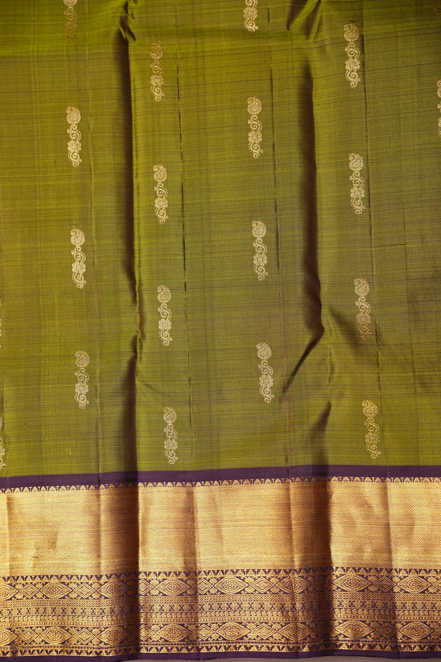 Olive Green & Coffee Pure Kanchipuram Silk Saree|Silk Mark Certified