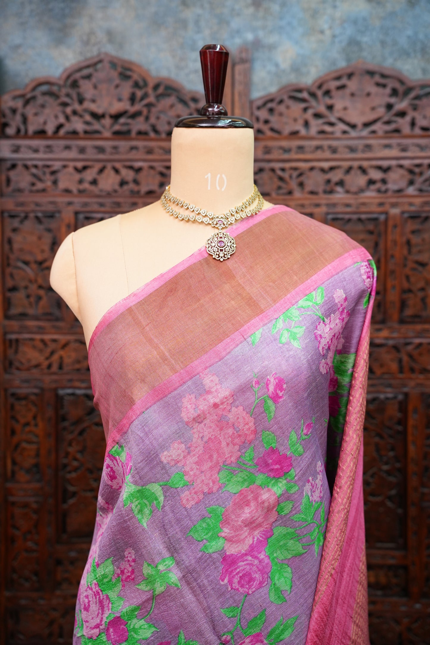 Pure Tussar Silk Saree with Floral Prints | Silk Mark Certified - Lavender & Pink