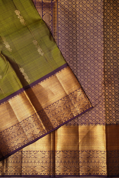 Olive Green & Coffee Pure Kanchipuram Silk Saree|Silk Mark Certified