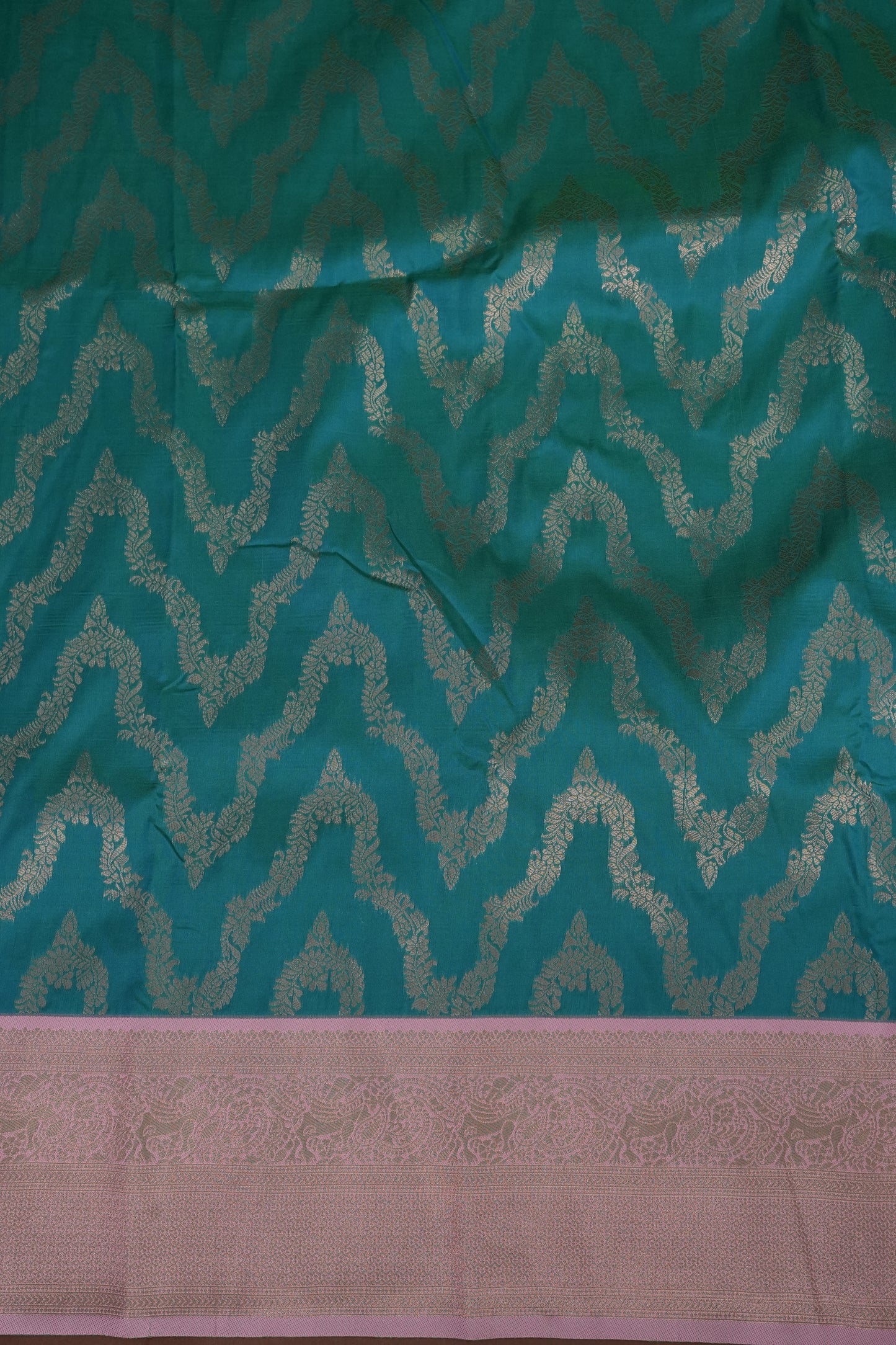 Kanchivaram Semi Silk Saree - Turquoise Green with Baby Pink