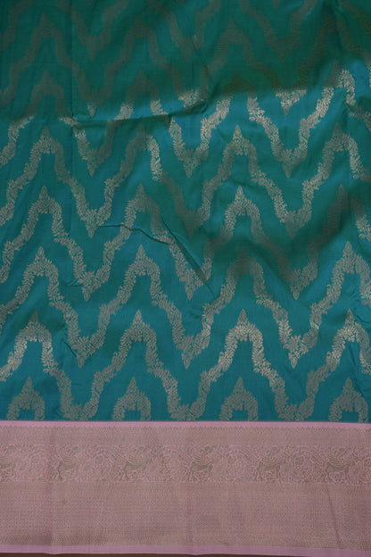 Kanchivaram Semi Silk Saree - Turquoise Green with Baby Pink