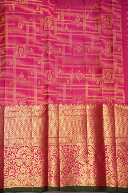 Hot Pink & Green Statement Pure Kanchipuram Brocade Silk Saree|Silk Mark Certified