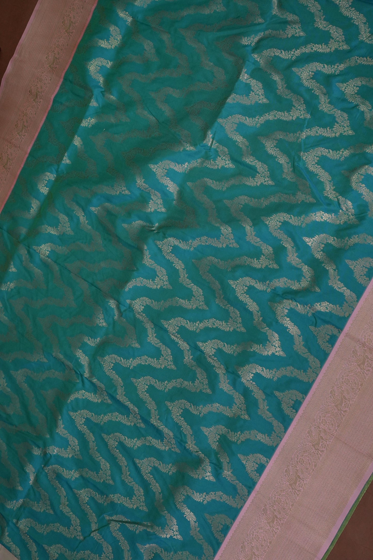 Kanchivaram Semi Silk Saree - Turquoise Green with Baby Pink