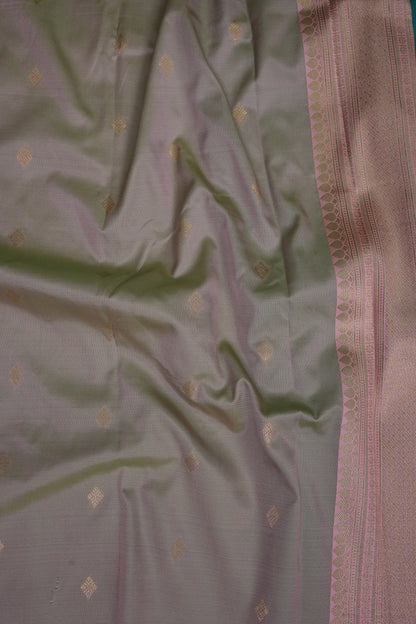 Kanchivaram Semi Silk Saree - Turquoise Green with Baby Pink