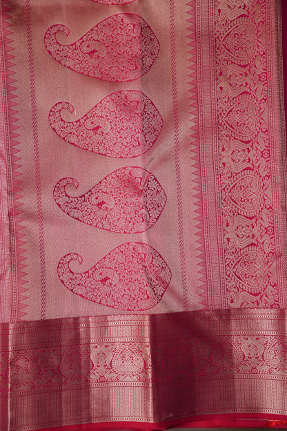 Hot Pink & Soft Gold Zari Pure Kanchipuram Brocade Silk Saree|Silk Mark Certified