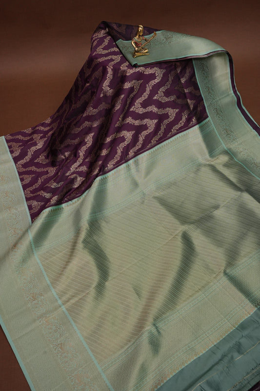 Kanchivaram Semi Silk Saree - Wine with Sea Green