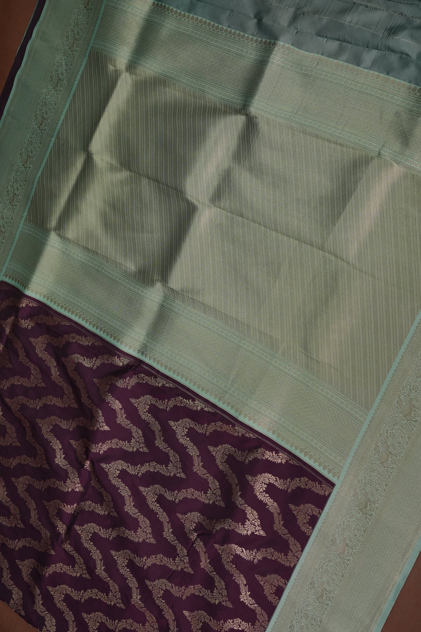 Kanchivaram Semi Silk Saree - Wine with Sea Green