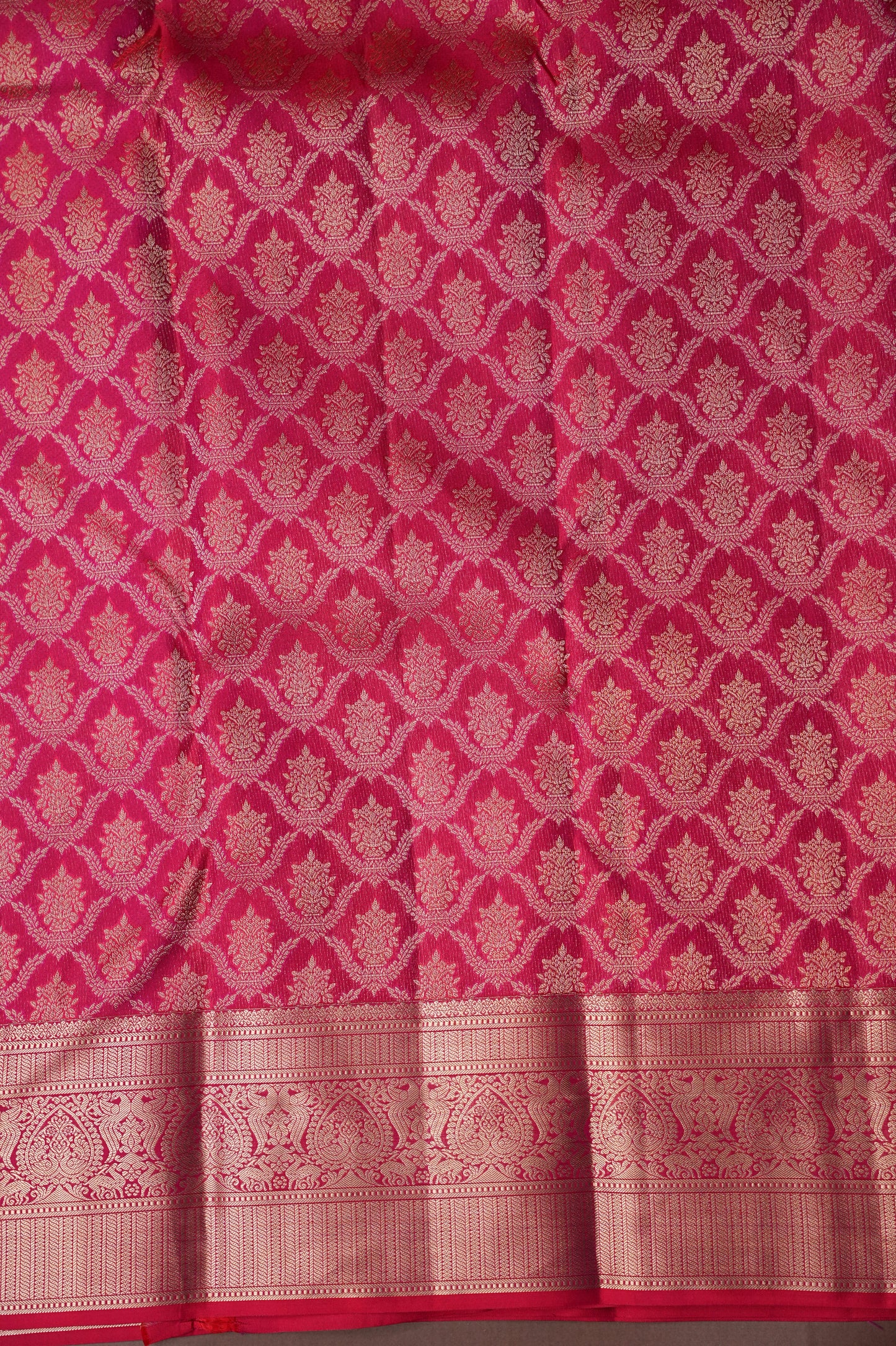 Hot Pink & Soft Gold Zari Pure Kanchipuram Brocade Silk Saree|Silk Mark Certified