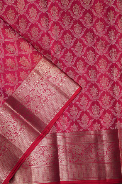 Hot Pink & Soft Gold Zari Pure Kanchipuram Brocade Silk Saree|Silk Mark Certified
