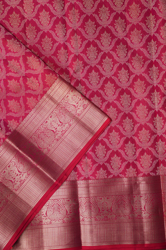 Hot Pink & Soft Gold Zari Pure Kanchipuram Brocade Silk Saree|Silk Mark Certified