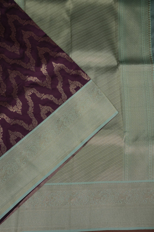 Kanchivaram Semi Silk Saree - Wine with Sea Green